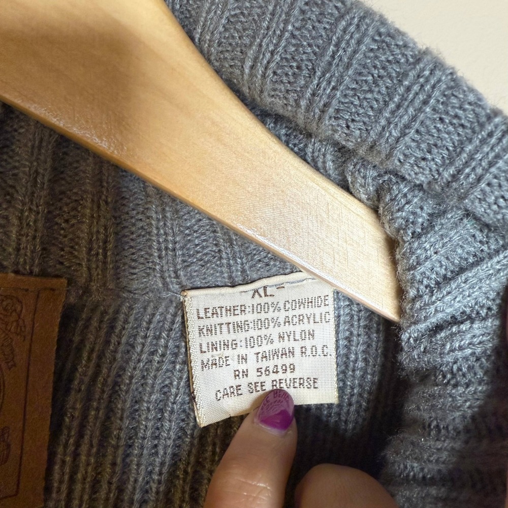 Suede Gray Knit Bomber Jacket Zipper Pockets Ribbed Collar Size XL - Picture 5 of 6